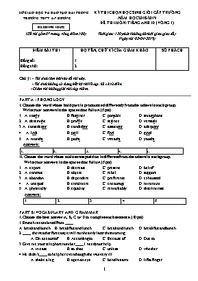 Đề thi chọn học sinh giỏi cấp trường môn Tiếng Anh Lớp 10 (Vòng 1) - Năm học 2018-2019 - Trường THPT An Dương